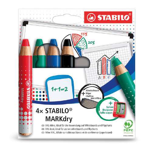 STABILO® MARKdry 4er-Set, Whiteboard- und Flipchartmarker