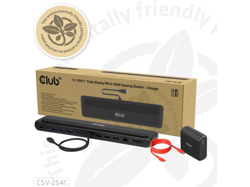 Club 3D Dockingstation CSV-2541 Dockingstation mit Triple Display, USB-C und 100W PD