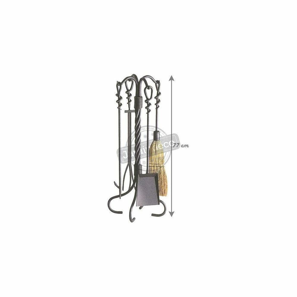Valet de cheminée en fer forgé torsades 4 accessoires