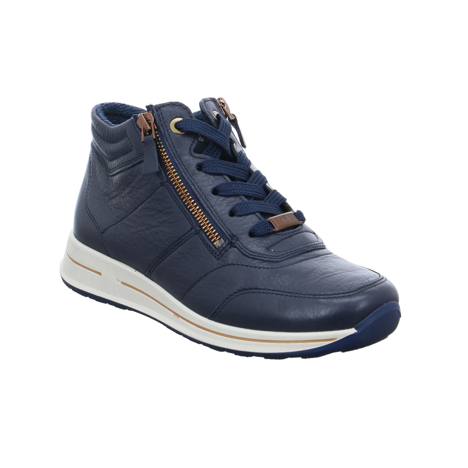ARA Comfort-Mid Cut Blau Leder  mit Wechselfussbett