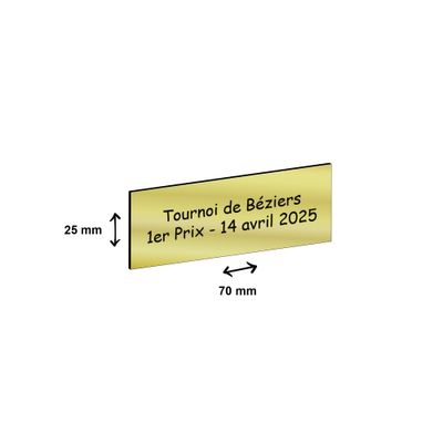 Plaque trophée personnalisée avec votre texte - 70 x 25 mm - dorée - adhésivée prête à coller sur la coupe