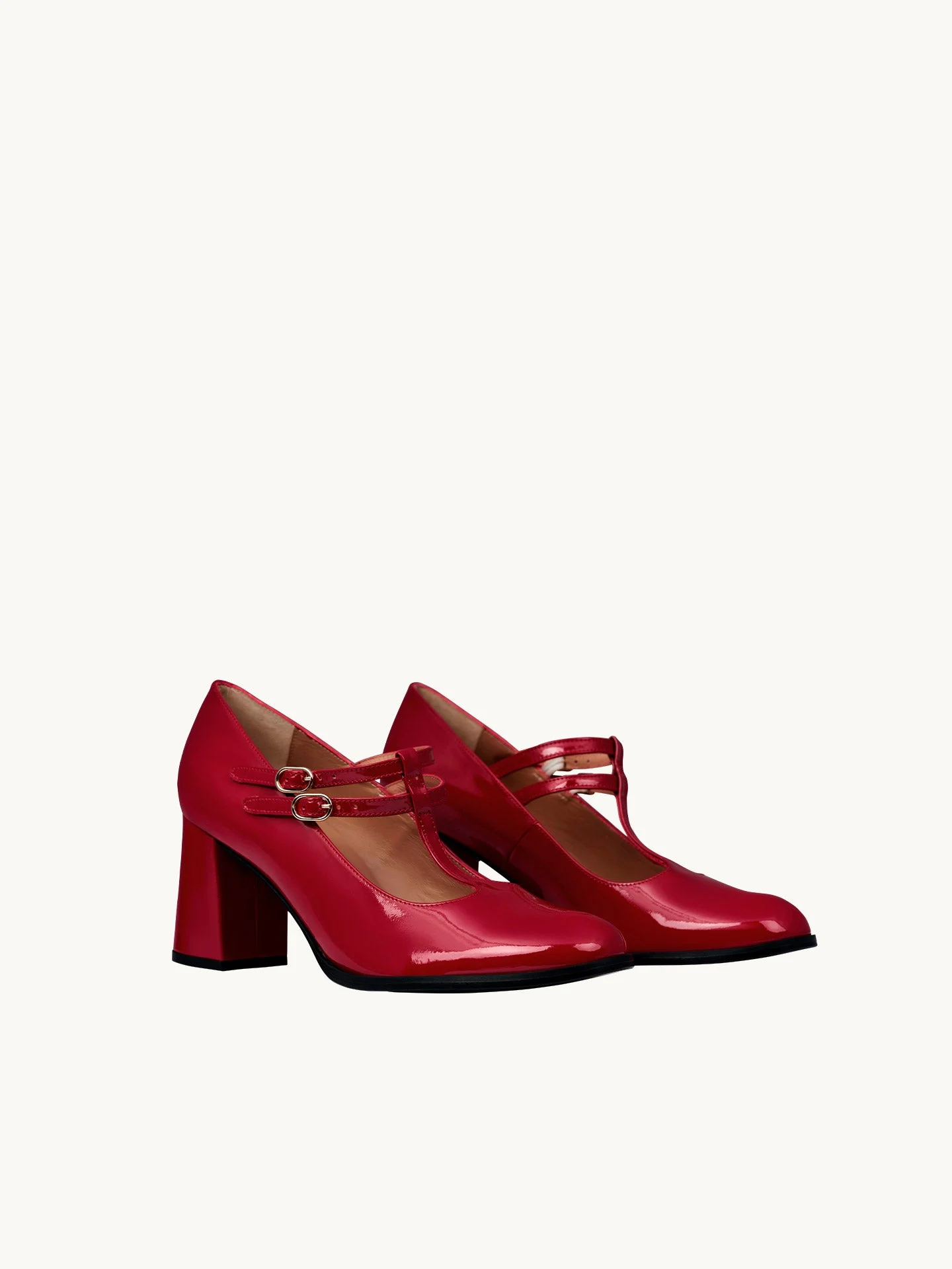 REY RED - Babies salomés à talon en cuir verni | Rouge