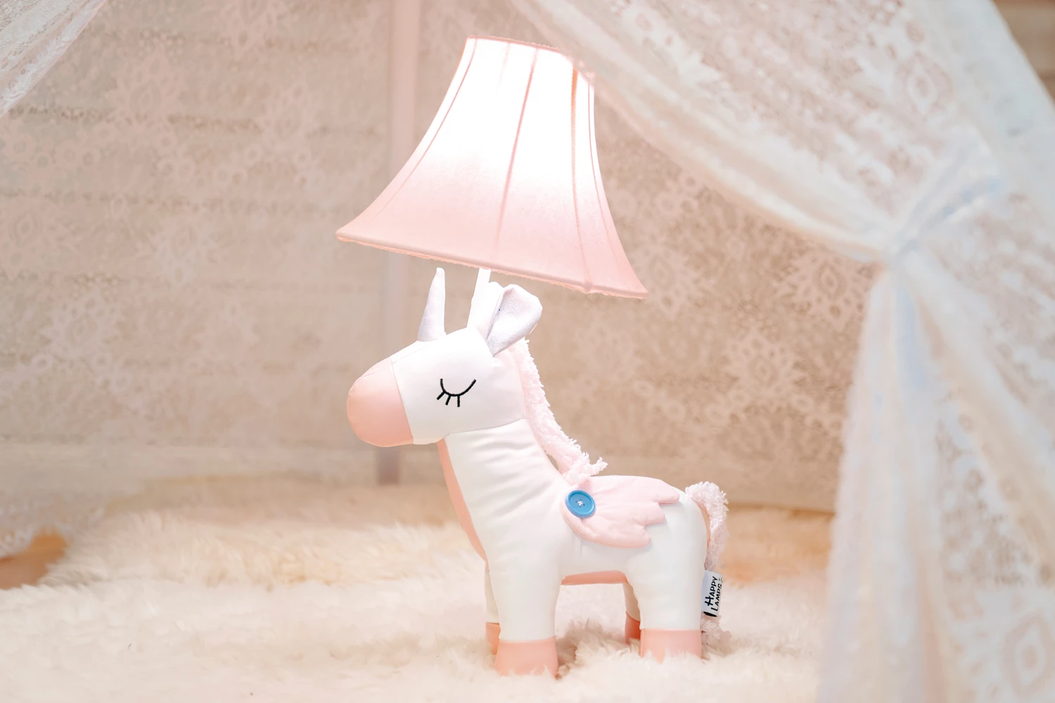 Design Tischleuchte LED Nachttisch Lampe Kinderzimmer Stofftier Deko Beleuchtung (HL10006) - Elsa das Einhorn