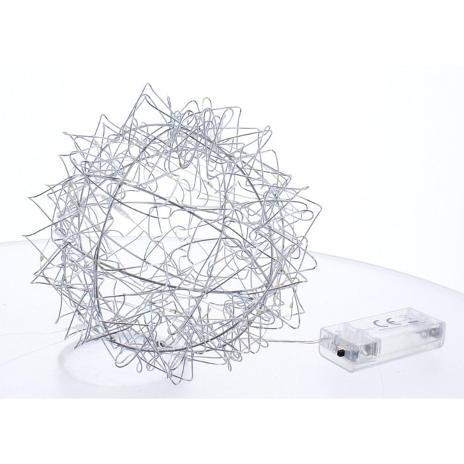 Kugel silber mit LED - aus Metall - 15 cm