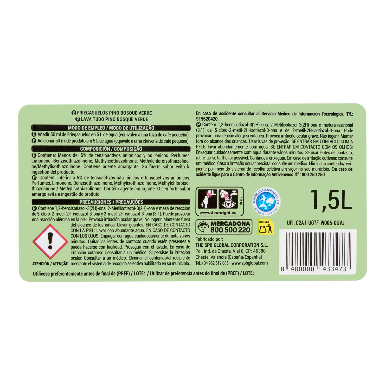 Nettoyant liquide pour sols en pin de la forêt verte