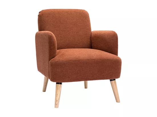 Fauteuil scandinave en tissu effet velours texturé terre brûlée et bois clair ISKO