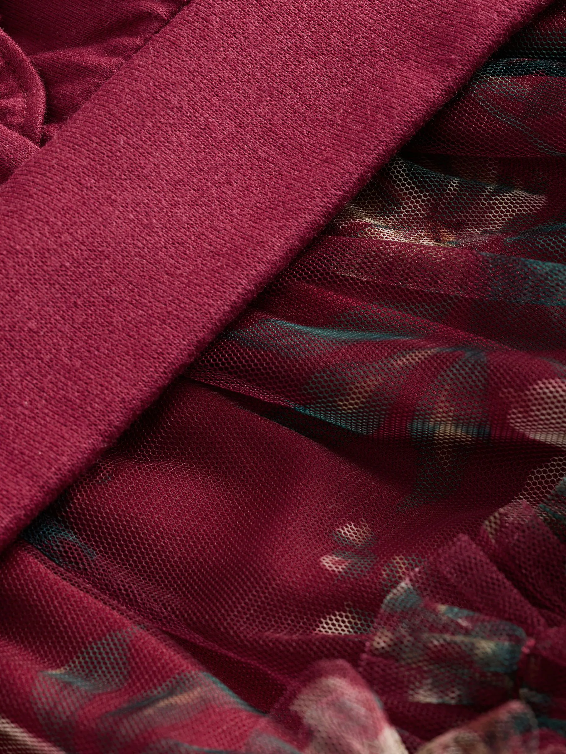 Bordeauxrood - Laura Ashley - Mock-sweatjurk met ruche