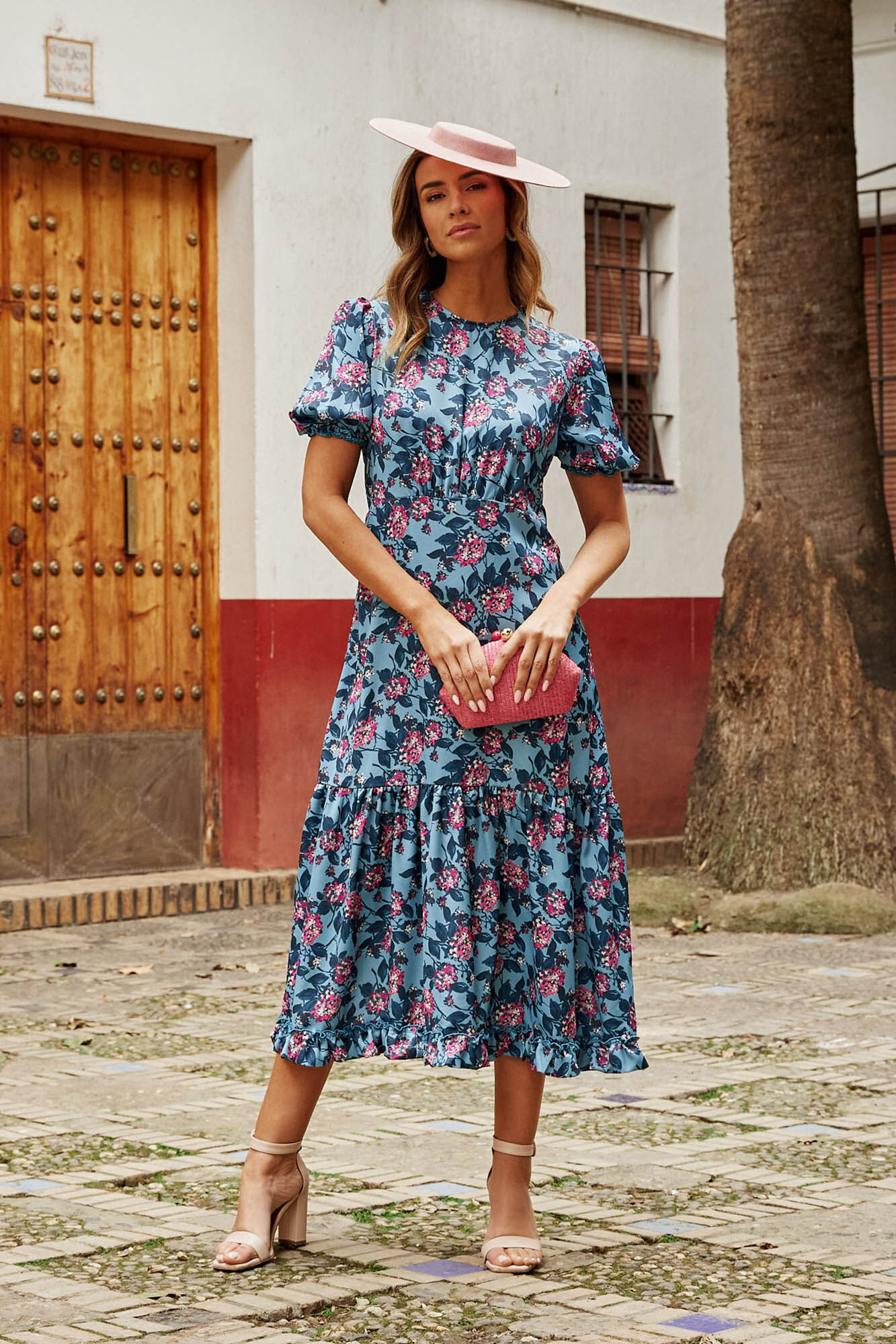 Vestido azul claro com babados - Azul