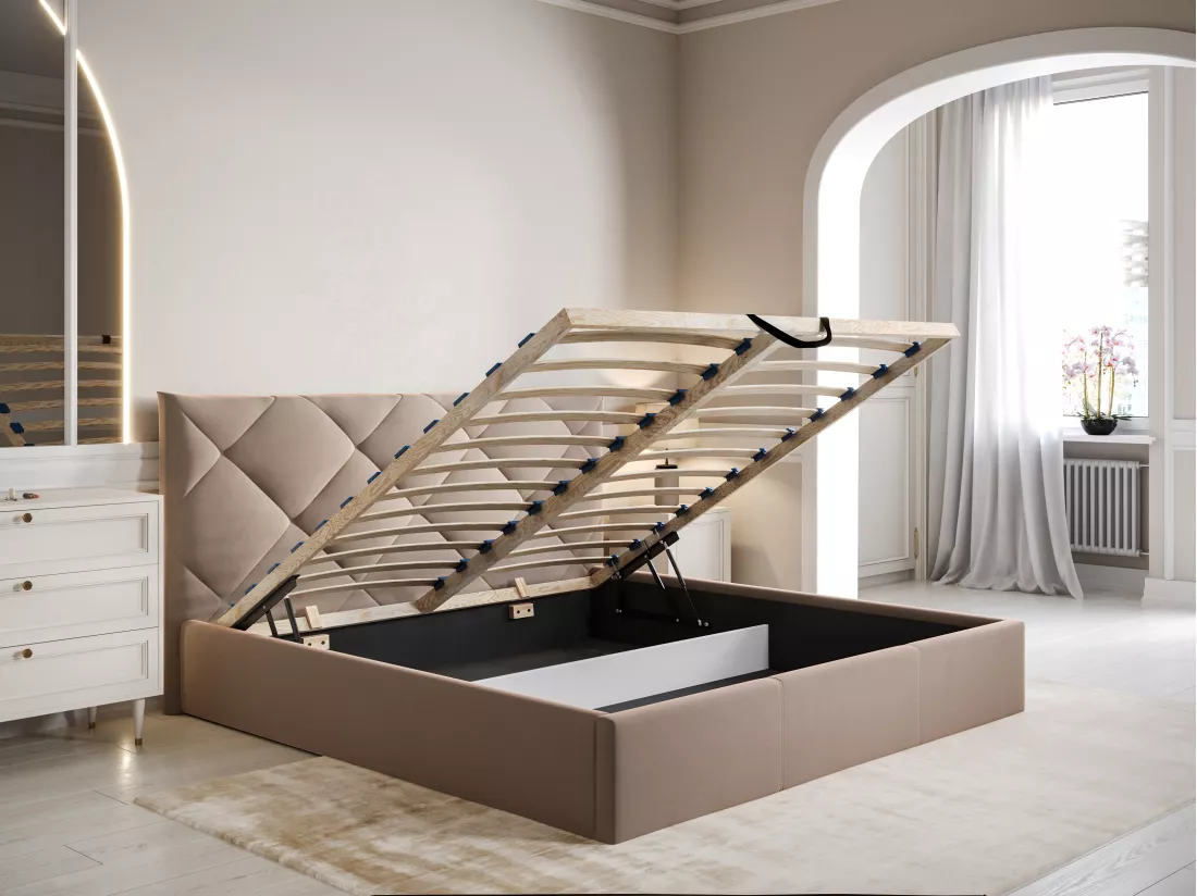 Lit coffre 180 x 200 cm - Velours - Beige - STARI de Pascal Morabito
