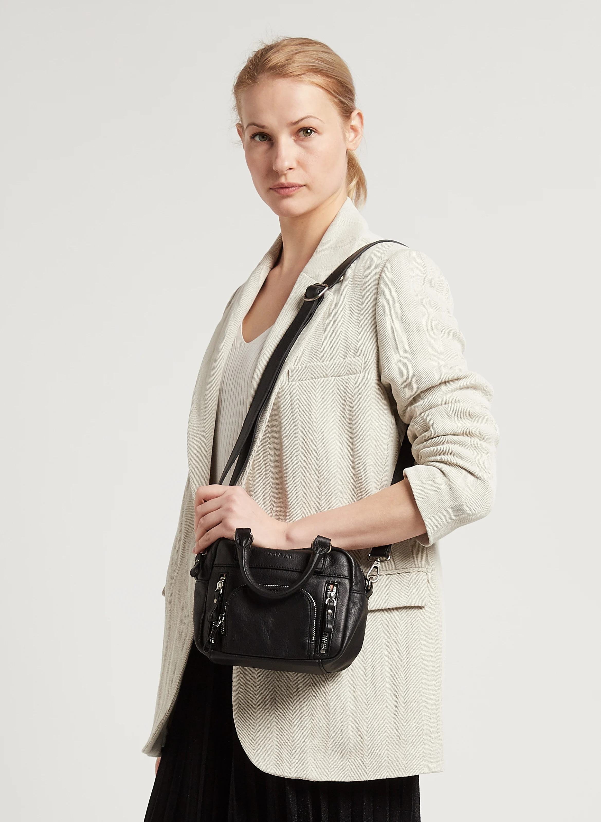 MACY - Mini sac à main multipoches en cuir | Noir