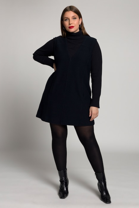 Boiled-Wool-Kleid, A-Linie, V-Ausschnitt, ärmellos