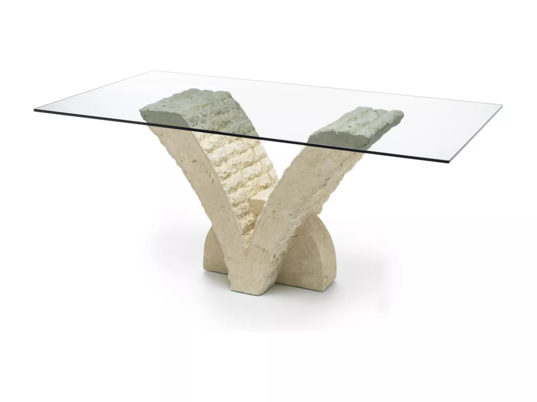 Papillon Table fixe (180 x 100 Transparent) en verre trempé beige