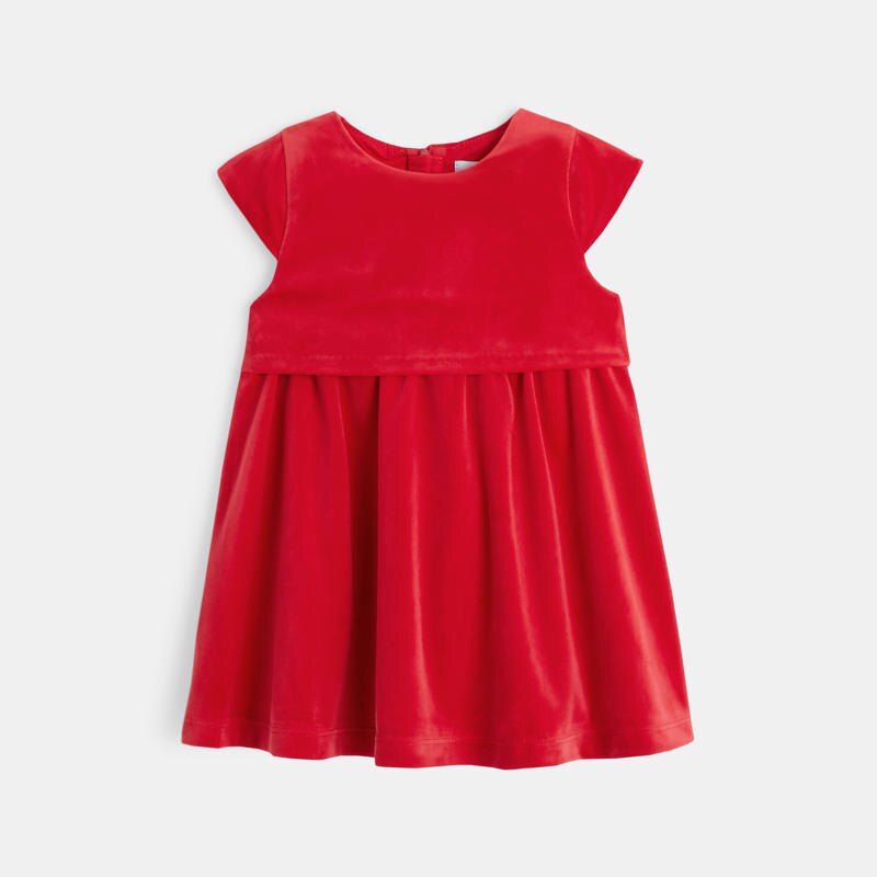 Robe de fêtes en panne de velours rouge bébé fille Rouge