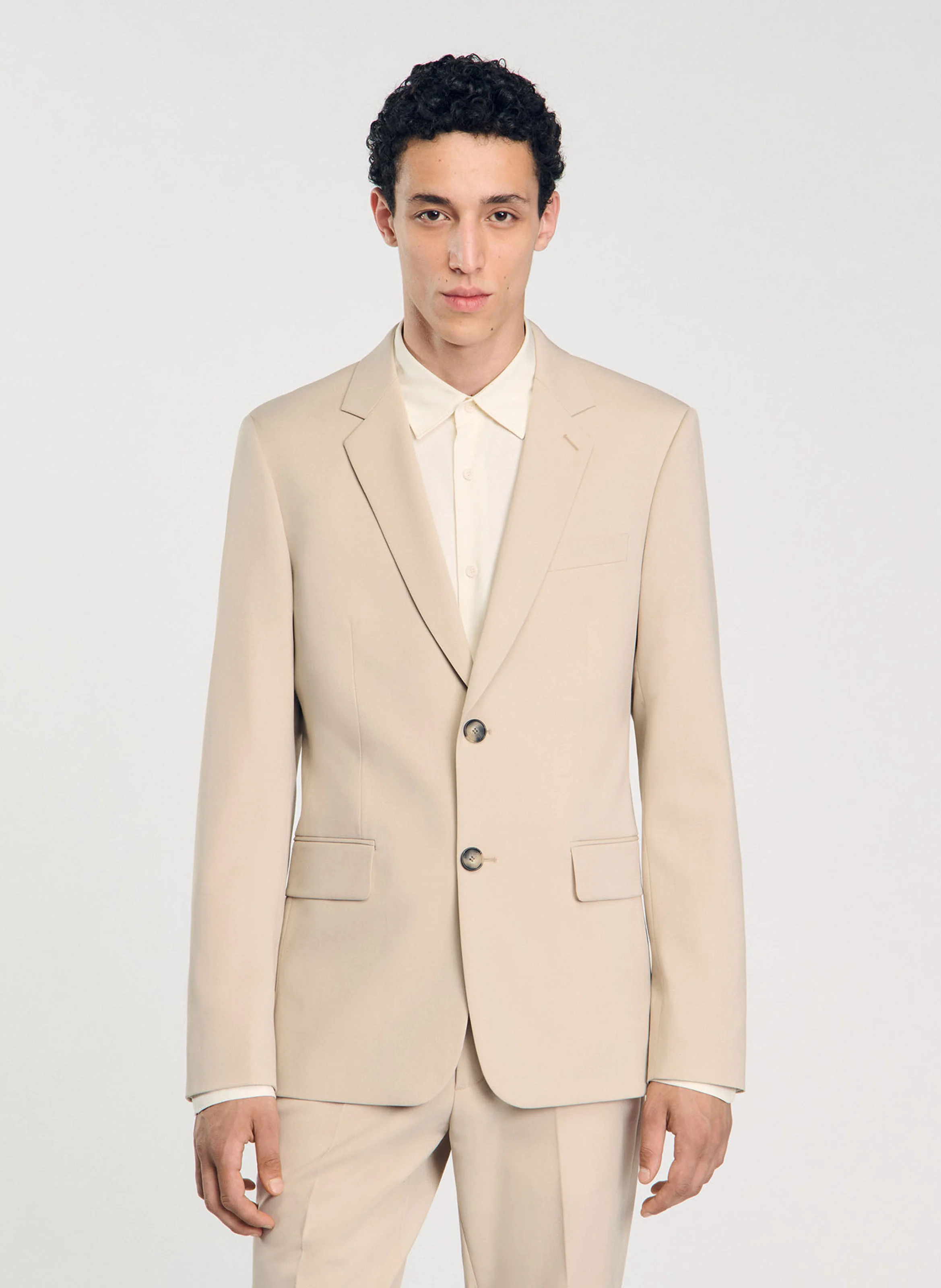 Veste de costume col tailleur en laine mélangée | Beige