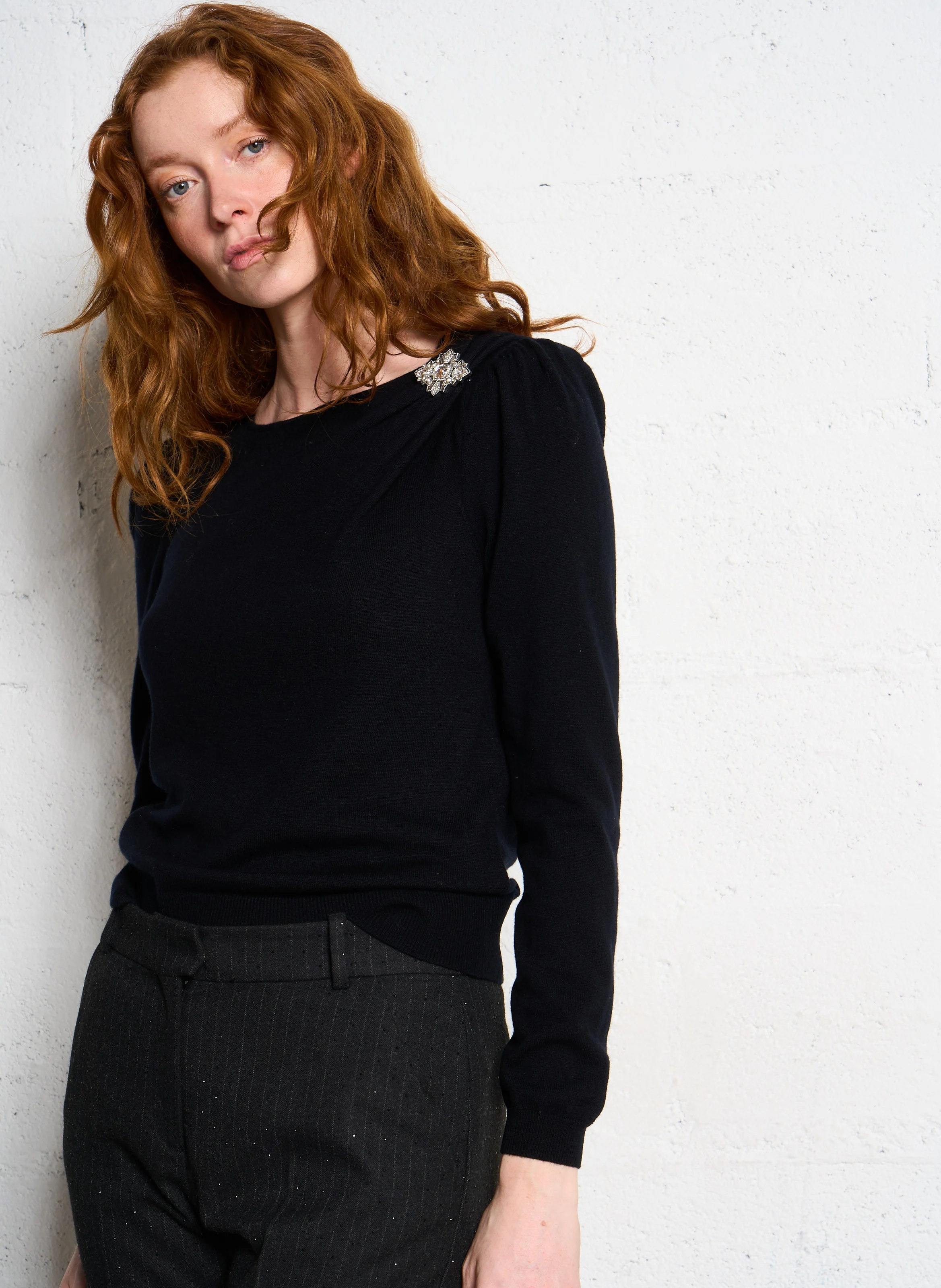 BRIANA - Pull droit en laine | Noir