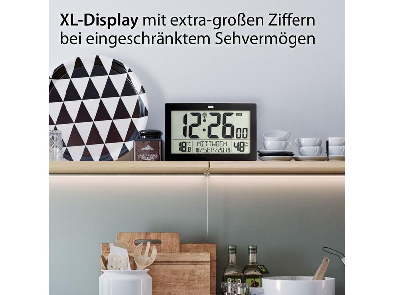 ADE Funk-Wanduhr XL, Schwarz Wecker mit digitaler Anzeige