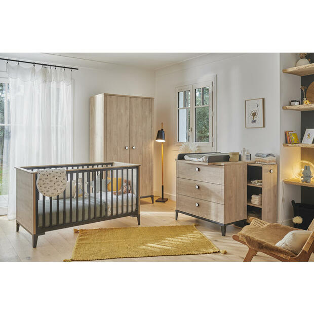 Chambre TRIO Lit 70x140 Armoire 2P Commode Marcel Black - GALIPETTE