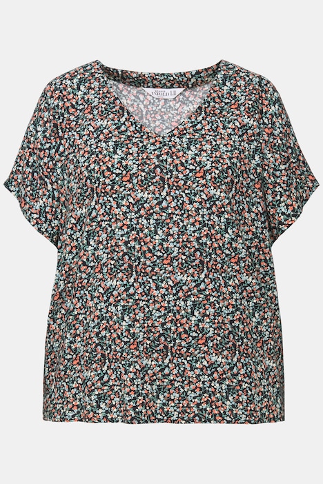Blusenshirt, oversized, Flower Print, V-Ausschnitt