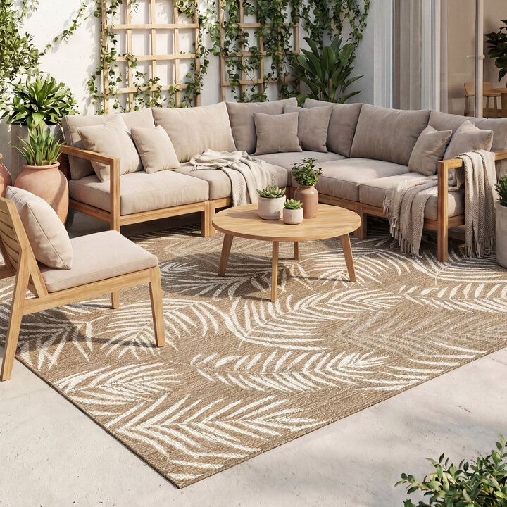 Buitenkleed - Malta Leaves Naturel | Budgettopper!