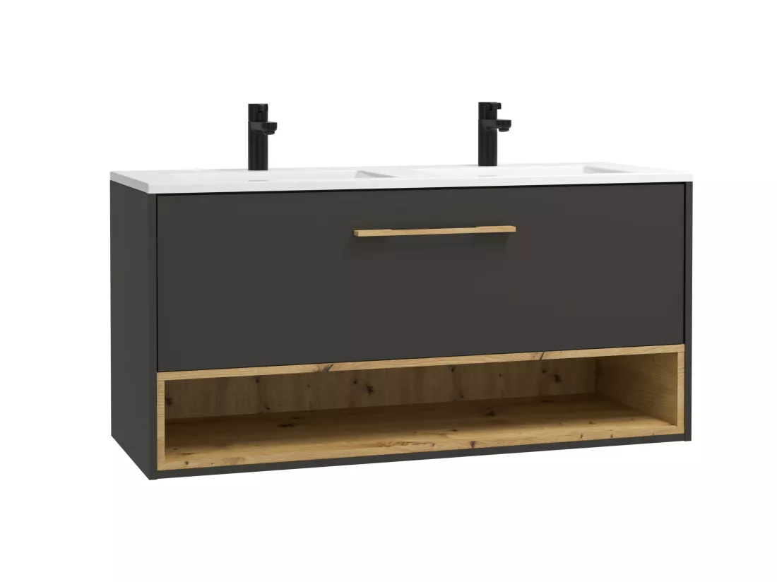 Meuble de salle de bain suspendu anthracite avec vasque à encastrer - 120 cm - YANGRA