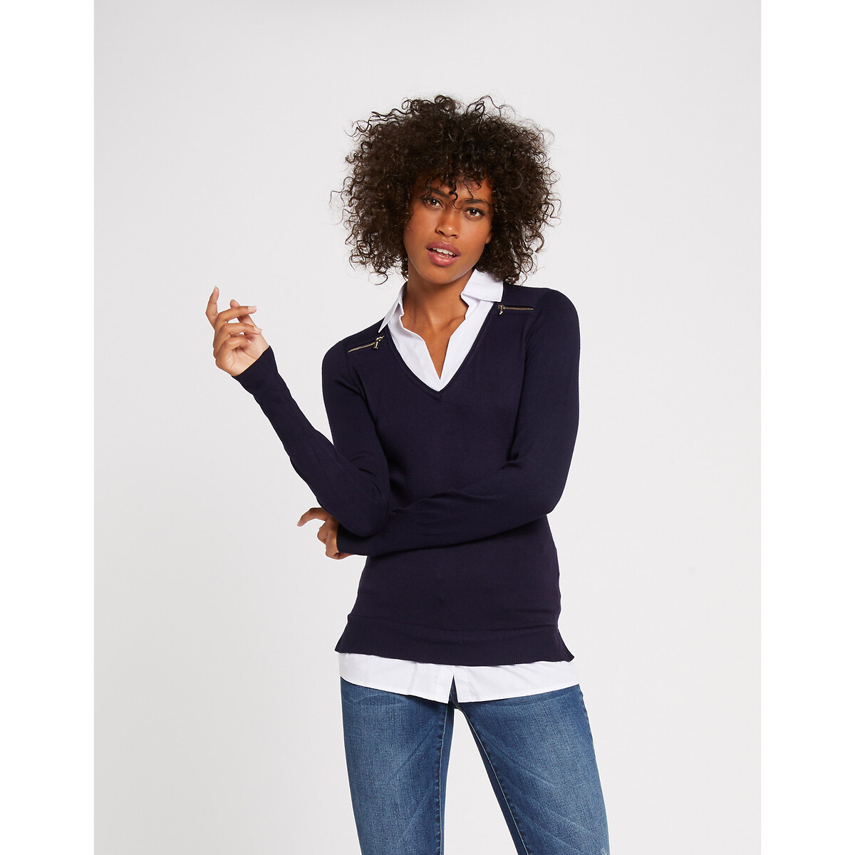 MORGAN<br>Camisa suéter 2 em 1, com zíper no ombro