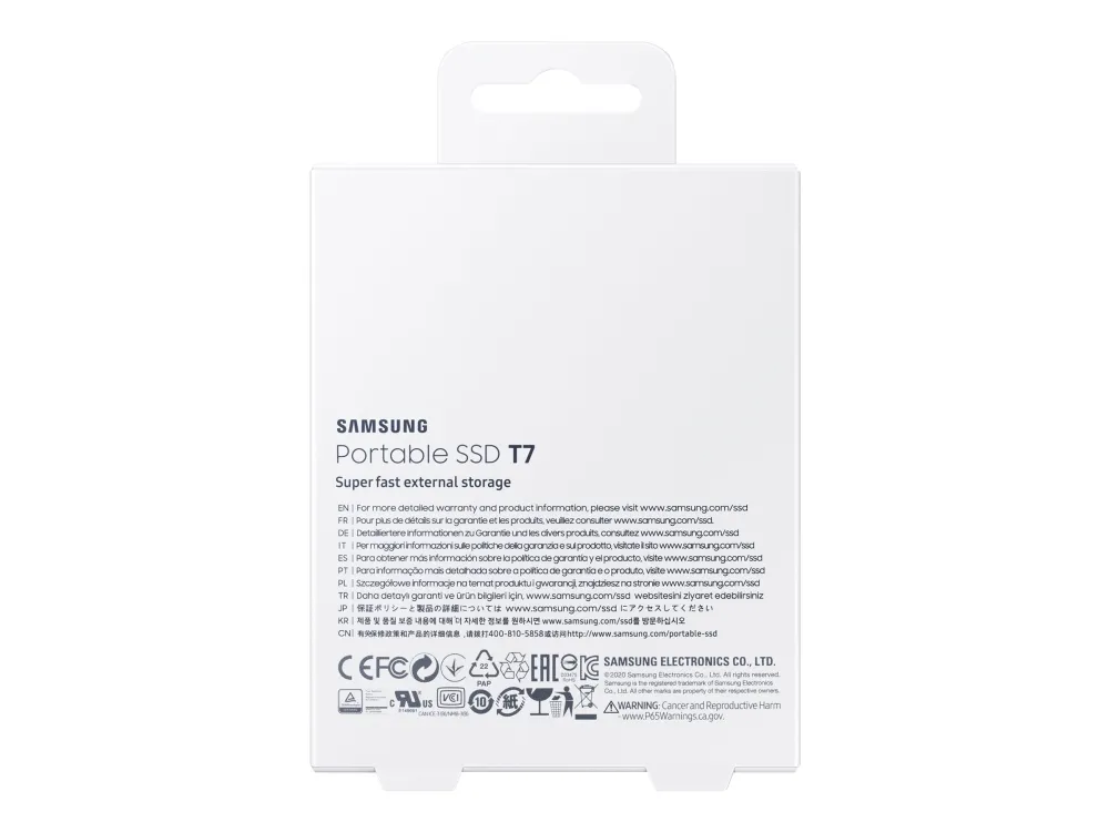 Samsung T7 MU-PC2T0H - SSD - krypteret - 2 TB - ekstern (bærbar) - USB 3.2 Gen 2 (USB-C stikforbindelse) - 256-bit AES - indigoblå