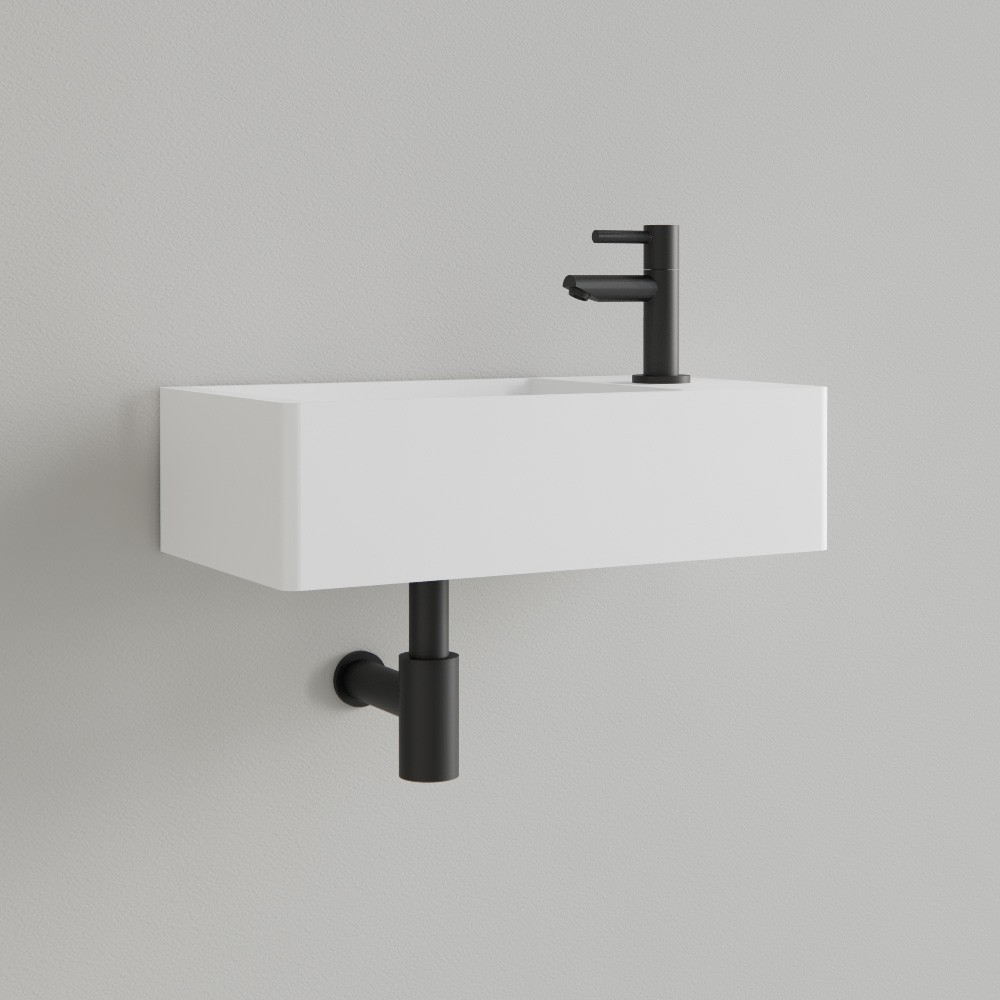 Sanigoods Luko fontein 40x22cm rechts met kraangat mat wit