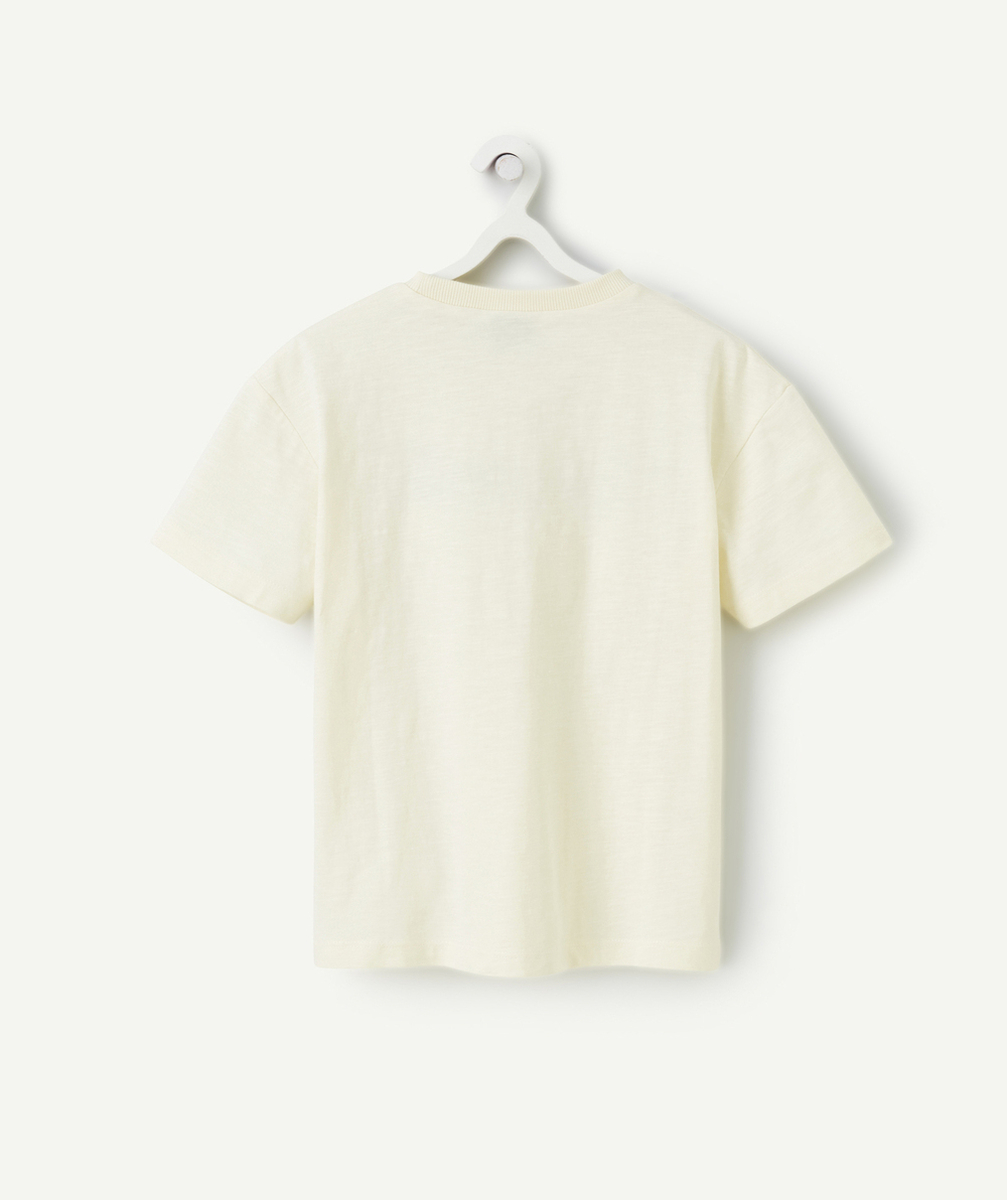 t-shirt manches courtes garçon en coton bio jaune avec message brodé