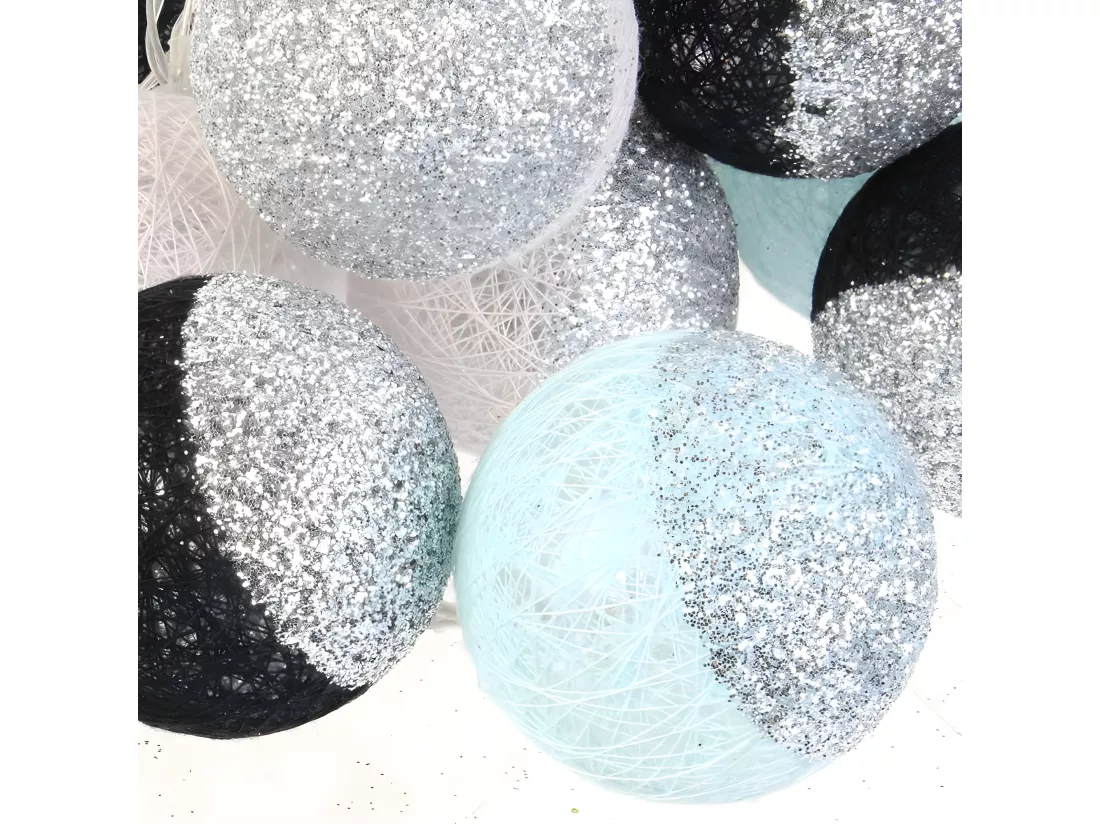 Guirlande lumineuse boules pailletées 16 leds (Lot de 2)