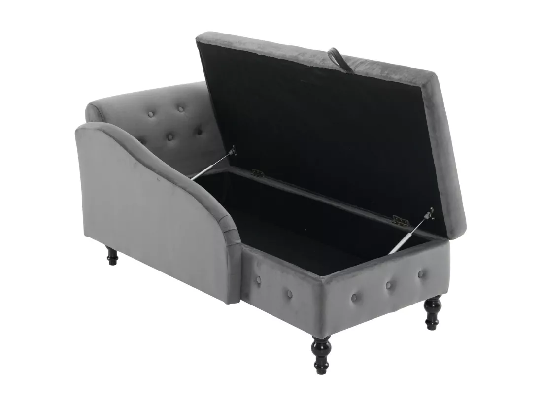 Chaise longue en velours avec coutures cloutées et boutonnées, rangement, coussins