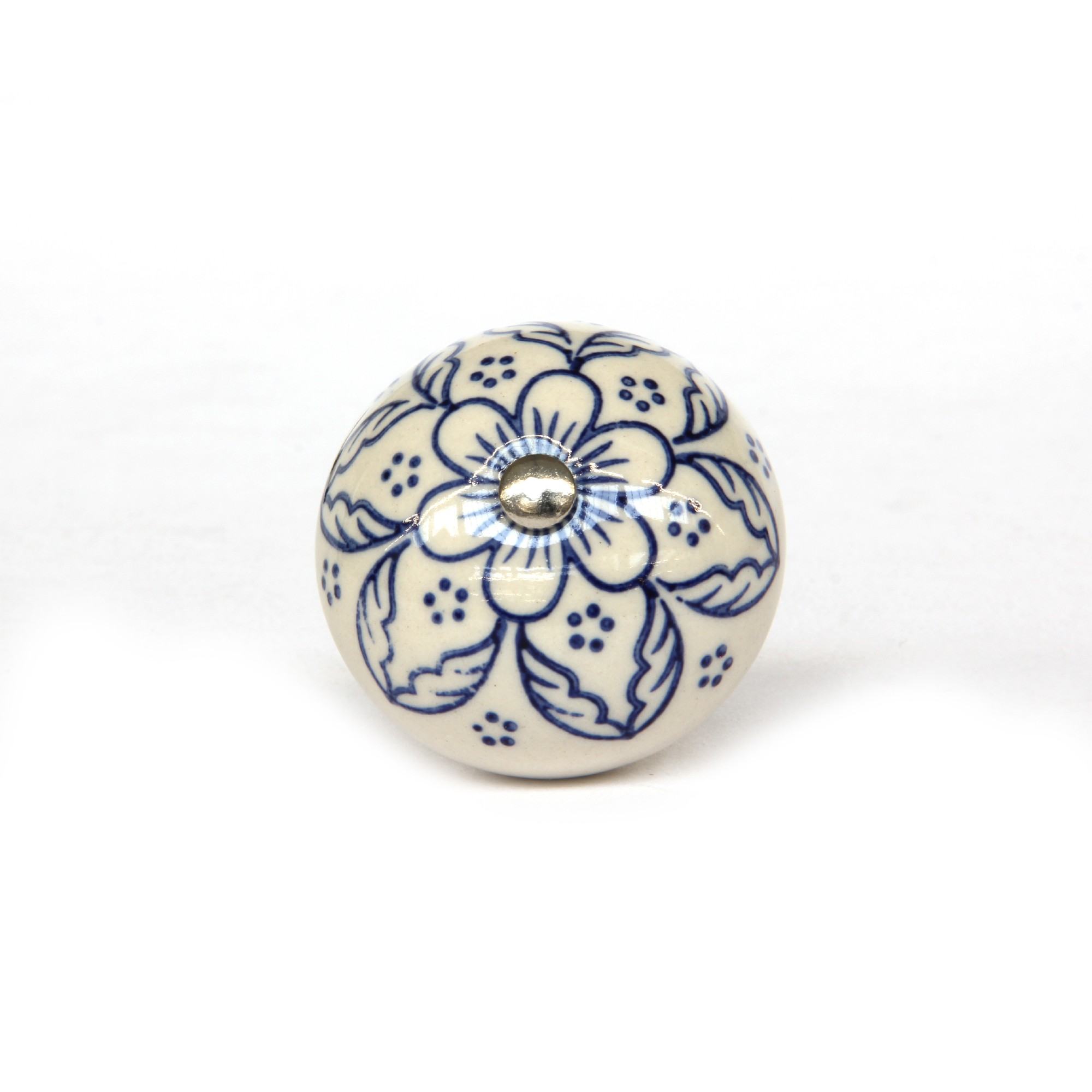 Keramik-Knauf 'Blume', weiß, blau, T 4 cm, B 4 cm, H 3,5 cm günstig bestellen