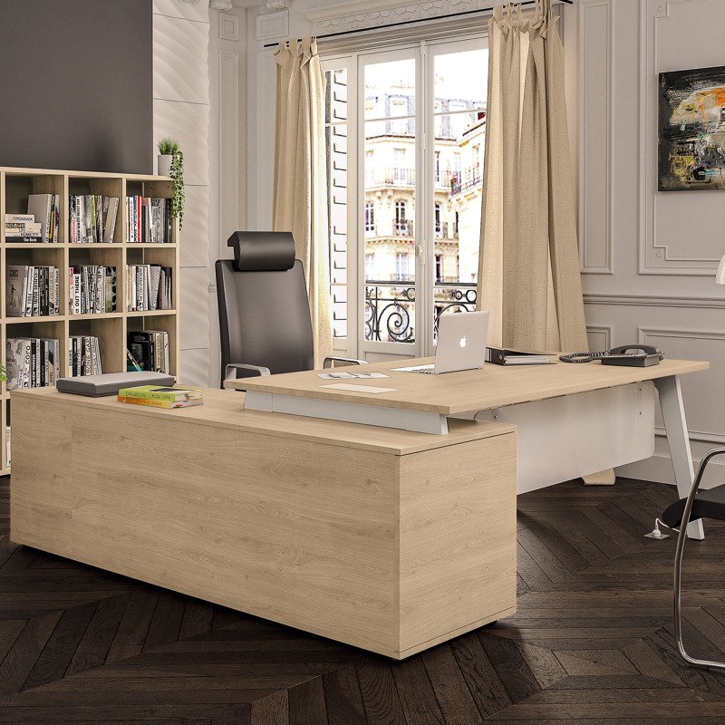 Bureau manager Eden Arche chêne clair avec console