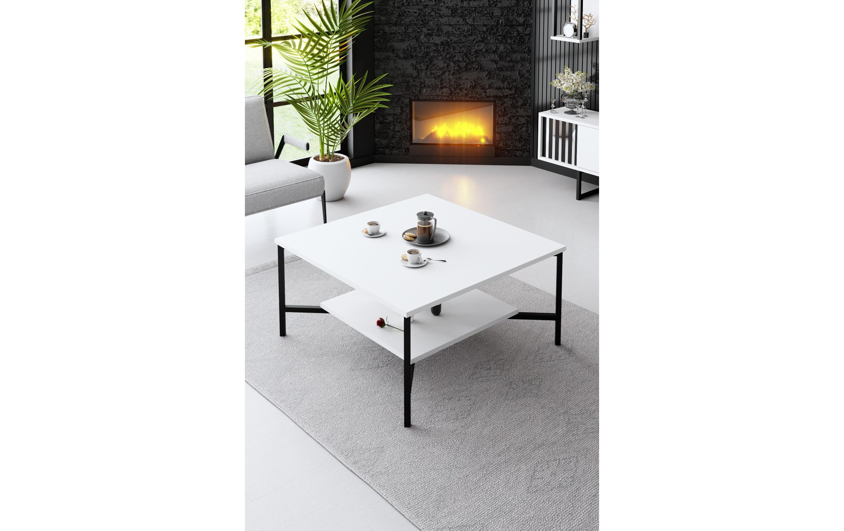 Couchtisch Black Line 80 x 80 x 40 cm, Weiss<br>Beistelltisch