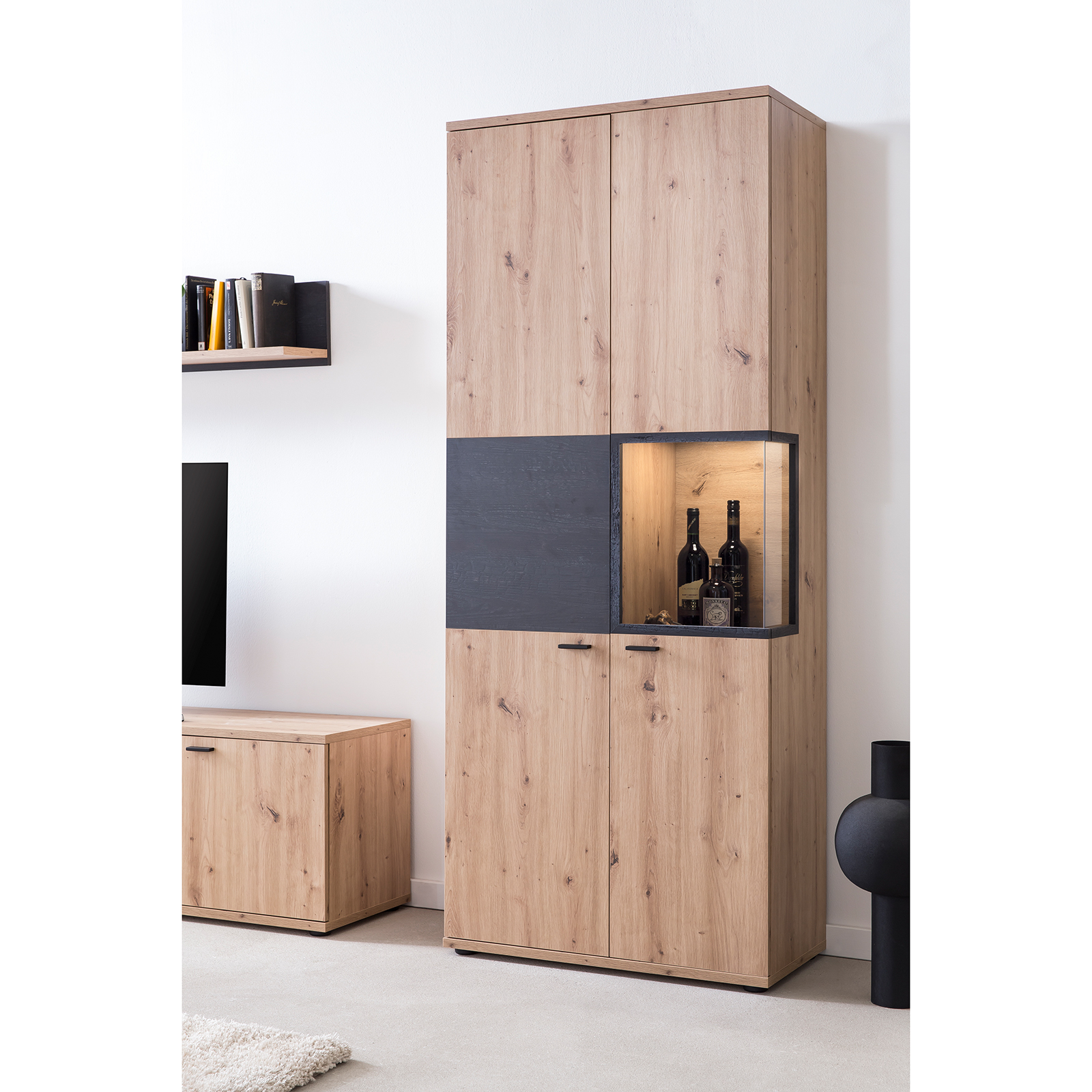 Vitrine - Artisan Eiche-Burned Wood - 2 Türen - 197 cm hoch