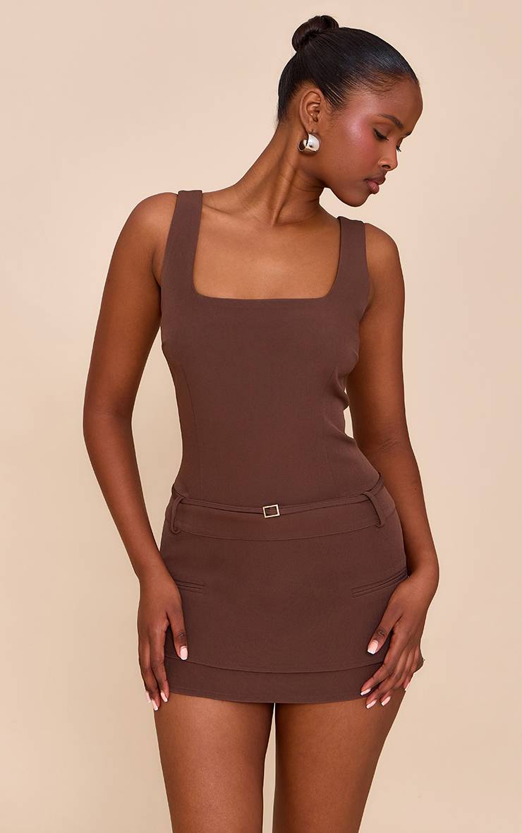 Chocolat Combi-short Jupe-short Avec Détail Ceinture Tissée