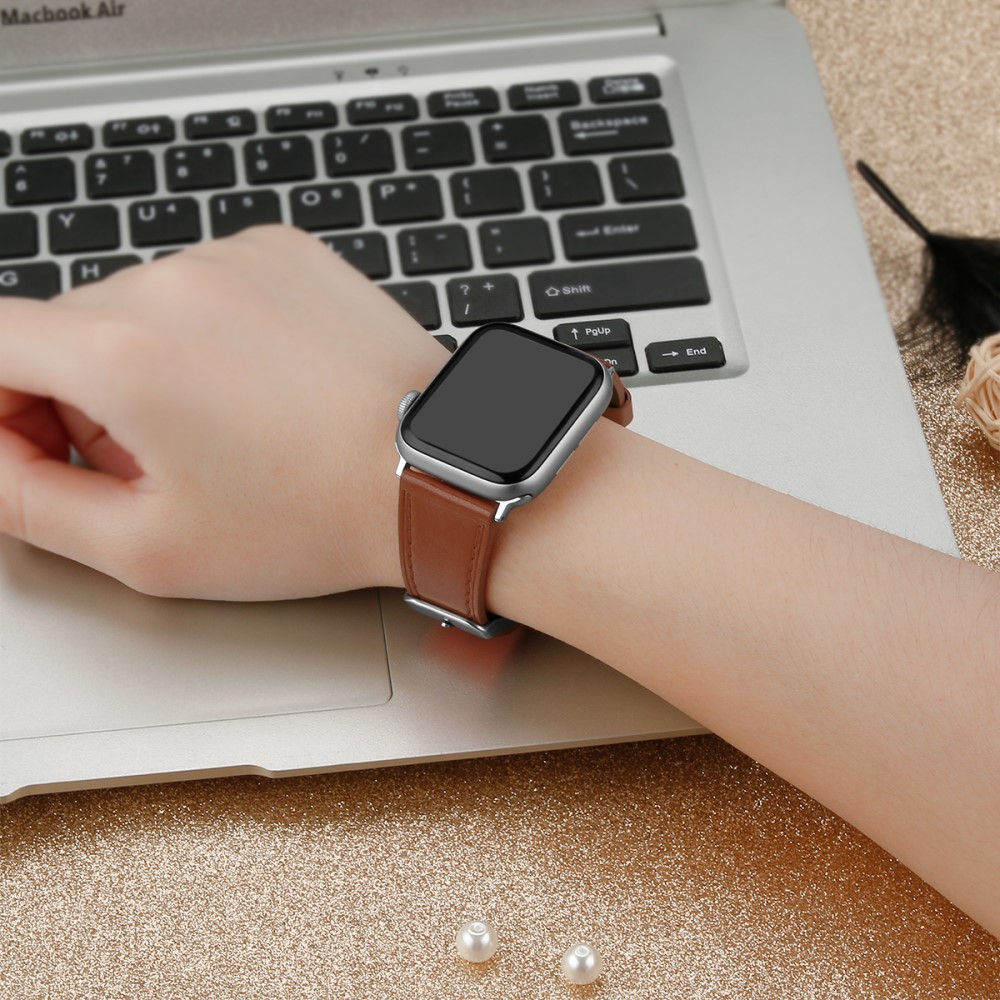 Apple Watch (49/46/45/44 mm) Ersatz Echtleder Armband (Gelenkumfang: 175-220mm) - Braun