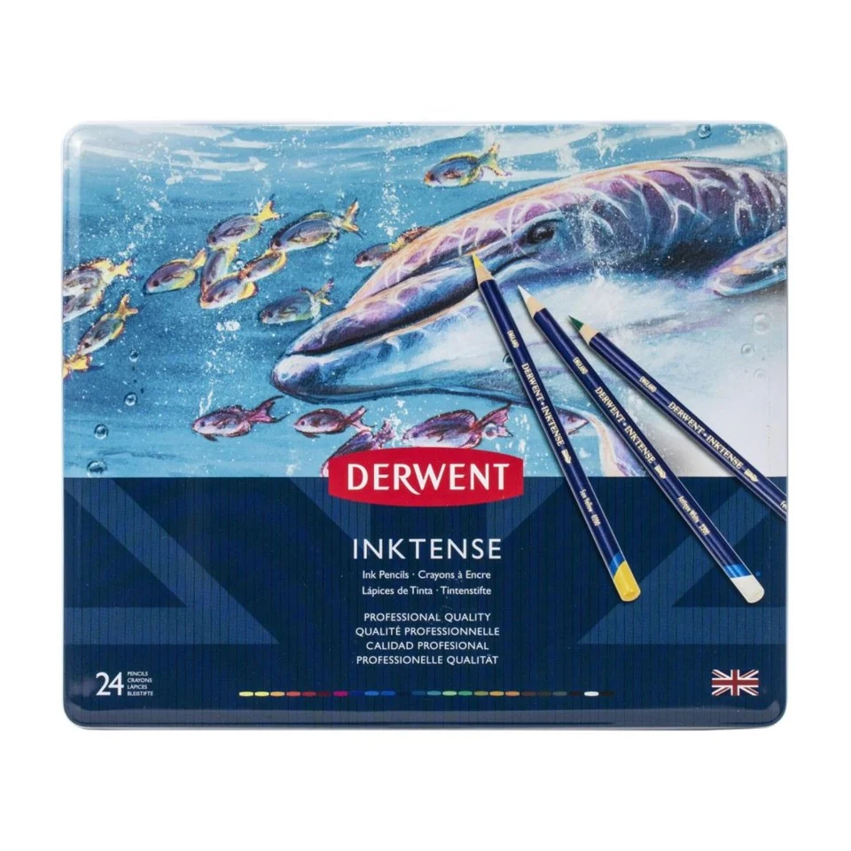 Derwent - Inktense farveblyanter, 24 stk i metalæske