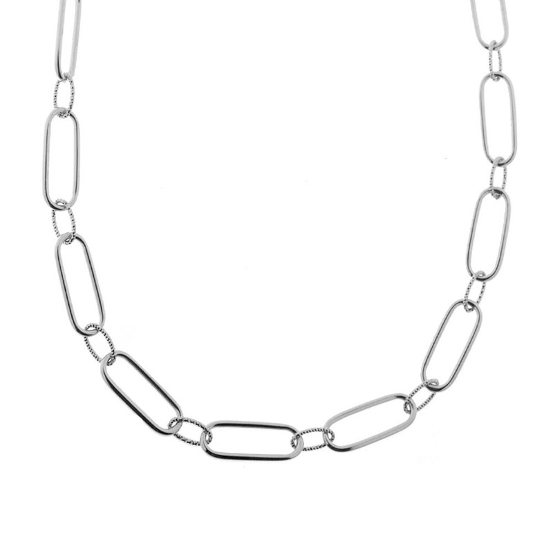 Collier Argent Grosse Maille Et Lisse Et Diamanté