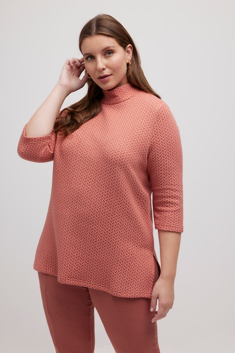 Sweatshirt, Jacquard, Stehkragen, 3/4-Arm, Biobaumwolle