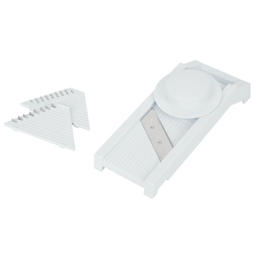 Mandoline multiusage 4 accessoires inox et plastique blanc