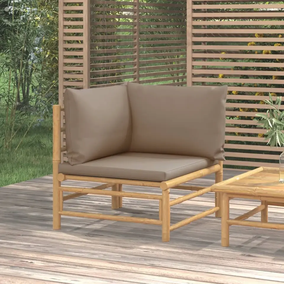 vidaXL - Tuinhoekbank - Taupe - Bamboe - Met kussens