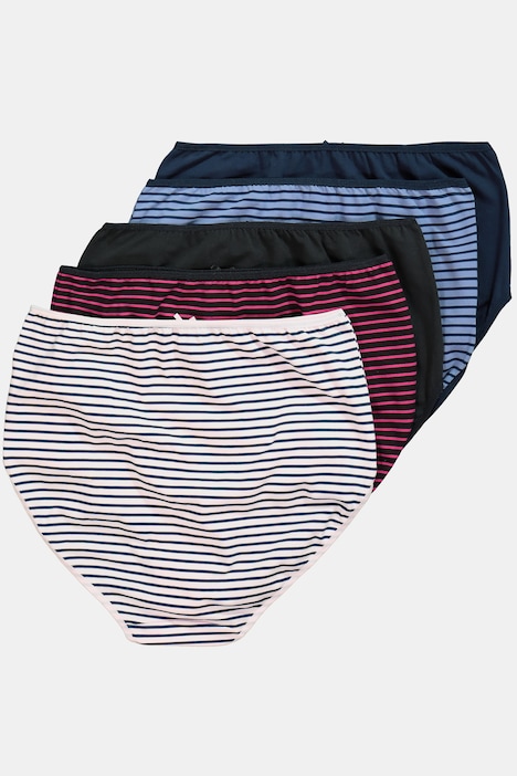 Maxislips, 5er-Pack, Ringel / einfarbig, High Waist