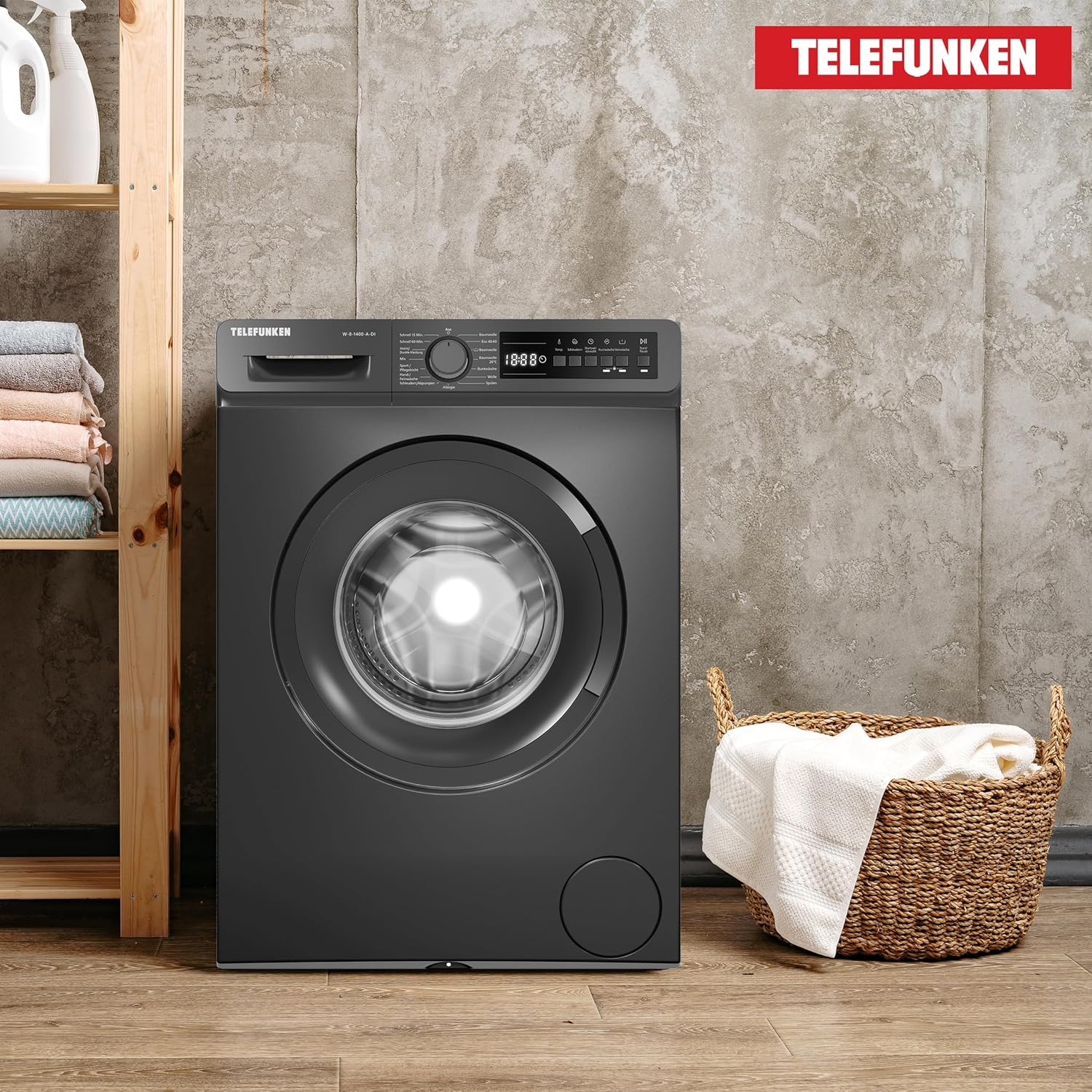 Telefunken Waschmaschine 8kg | Frontlader 1400 U/Min. | Inverter Motor - Leise & Effizient | AquaStop - Schutz vor Wasserschäden | Schontrommel | Washing Machine | 15 Programme | EEK A | W-8-1400-A-DI