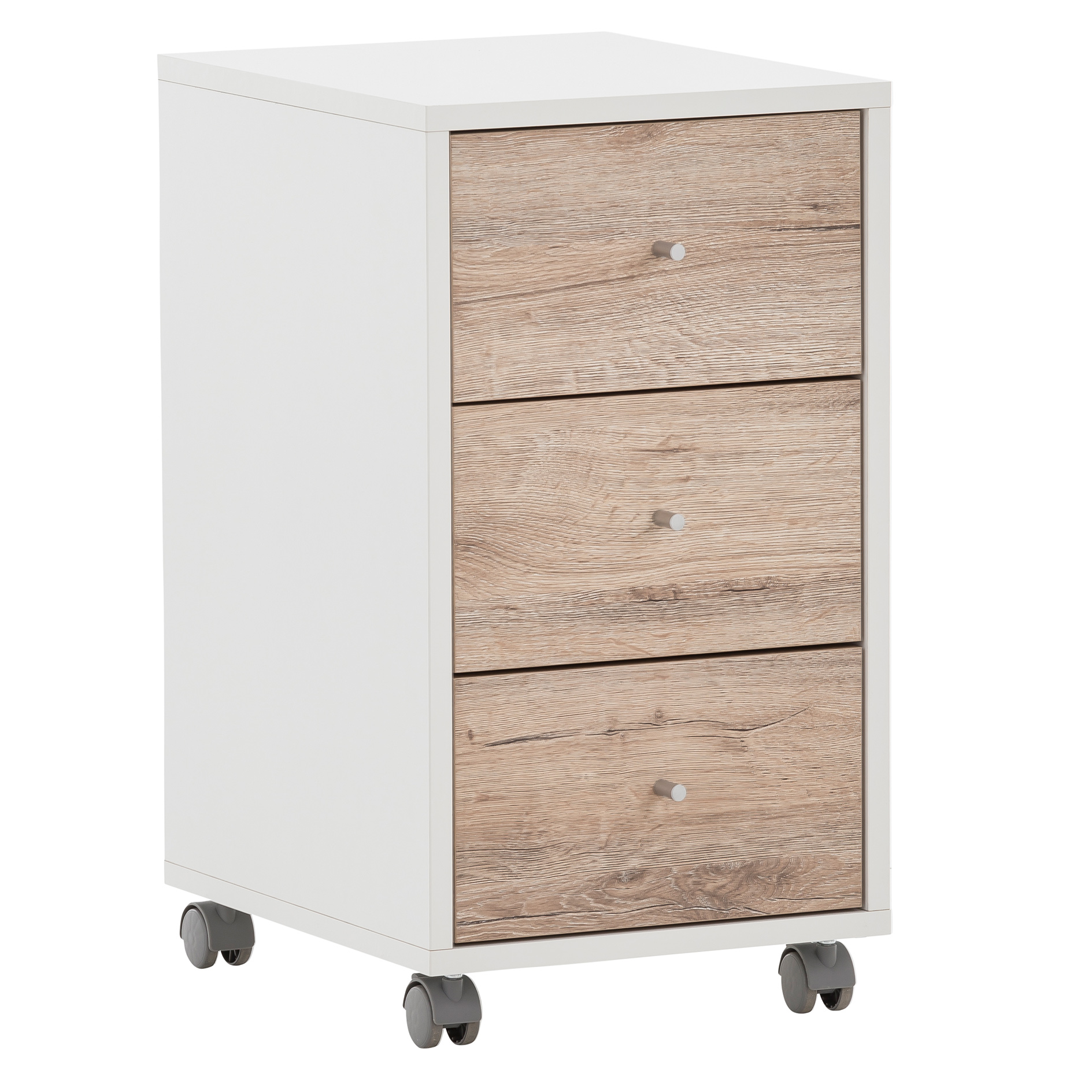 Rollcontainer - Wildeiche - weiß - 3 Schubladen