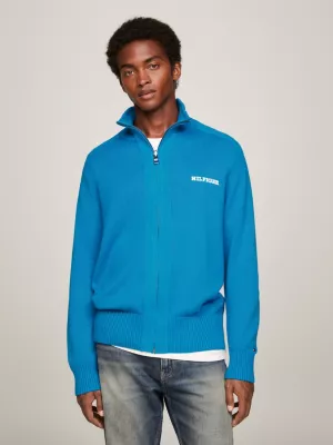 Cardigã Hilfiger Monotype com gola alta e fecho de correr.