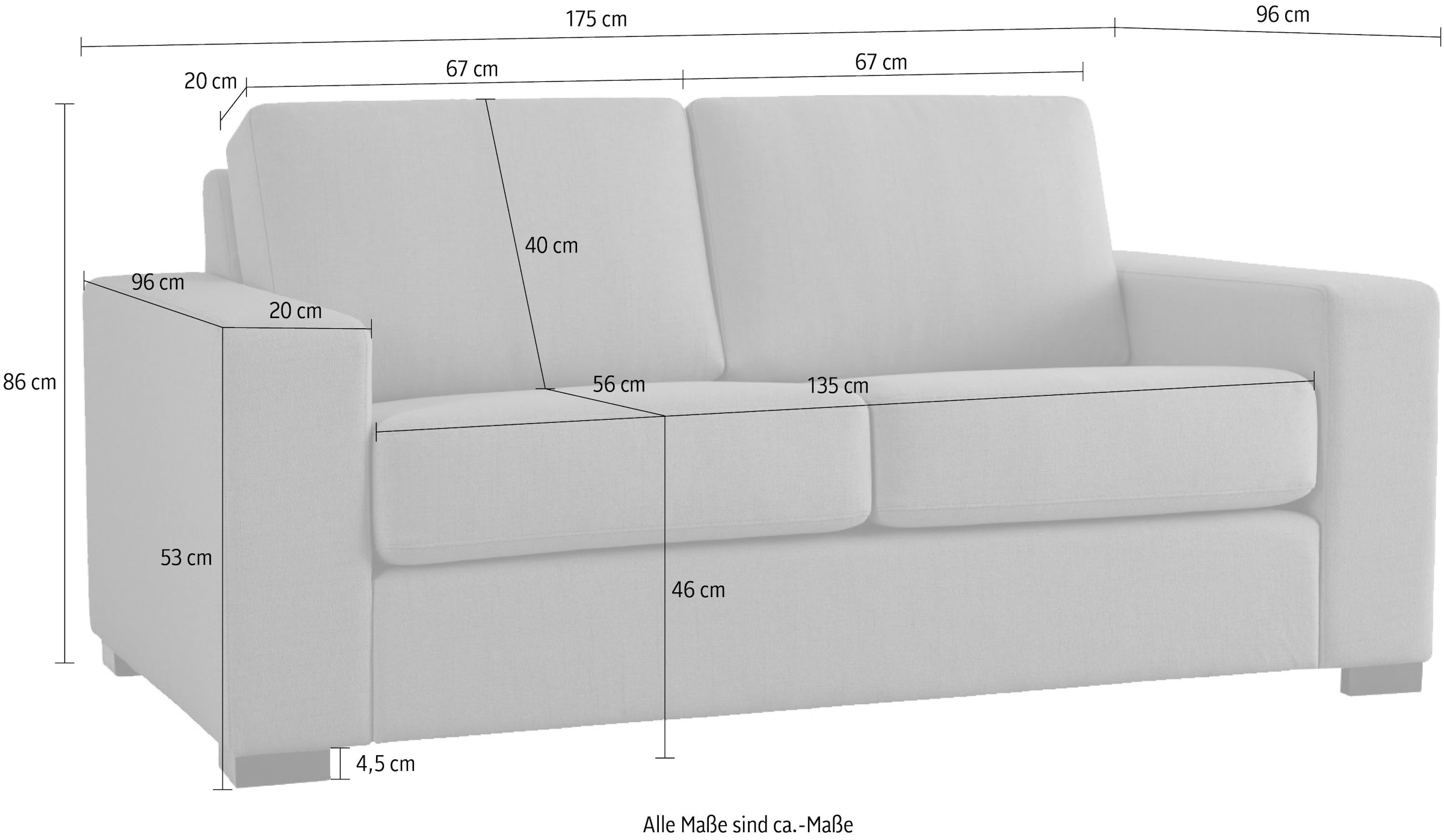 Home affaire 2-Sitzer »Branwell« Breite 175 cm, Struktur fein, mit Wellenunterfederung
