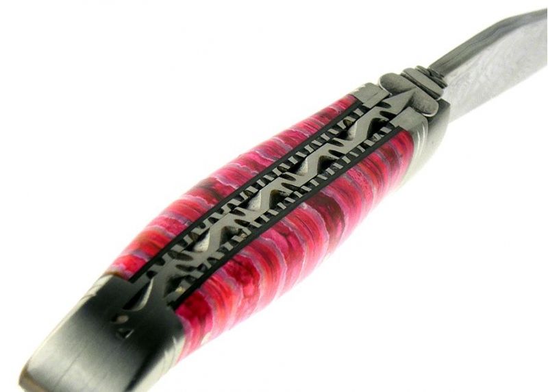 VENDU - Couteau Laguiole avec un manche en Molaire de Mammouth teintée rose