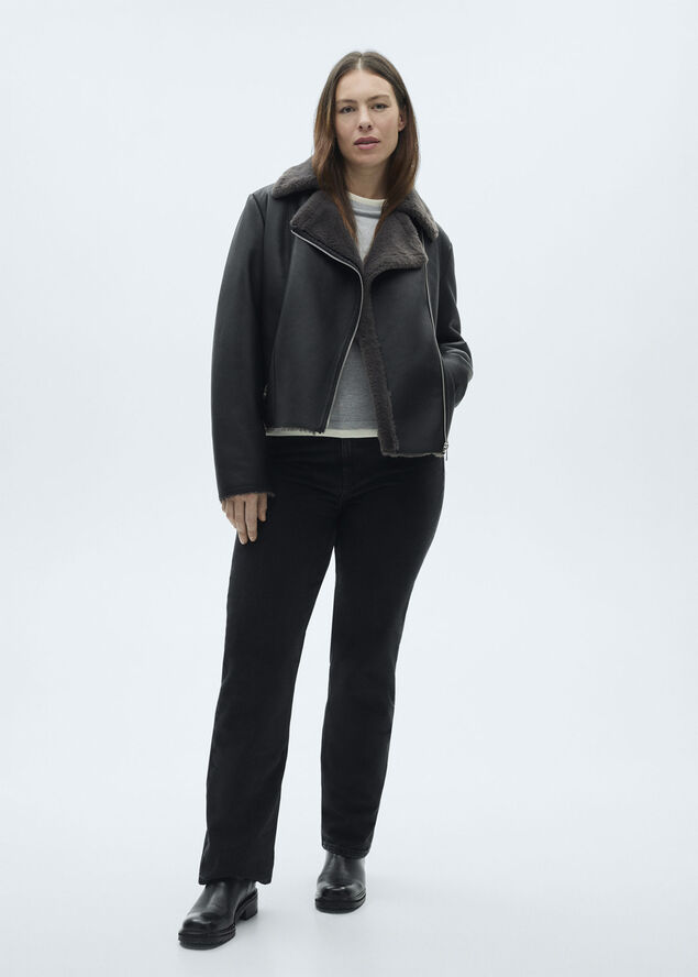 MANGO Jacket with shearling-effect lining Black