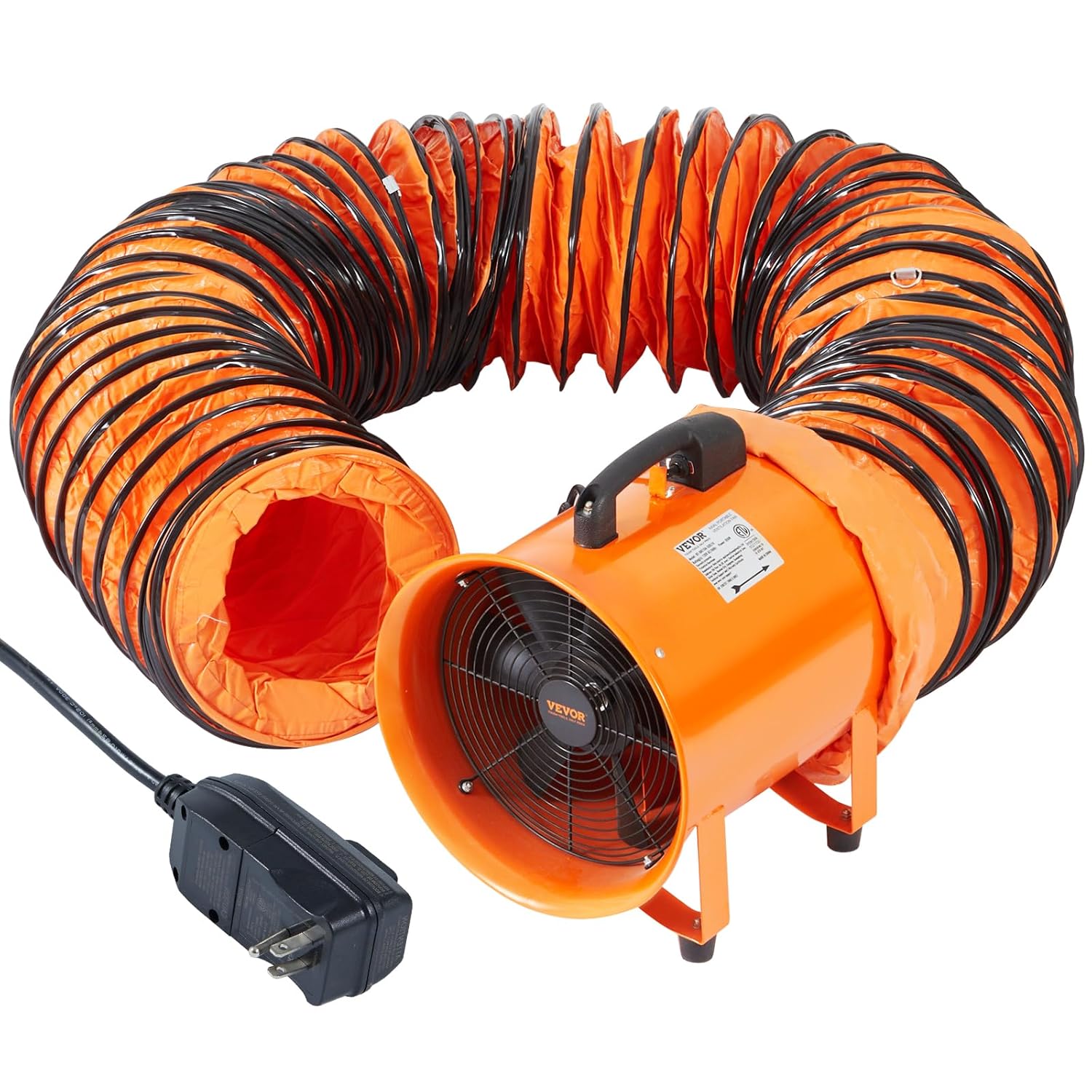 VEVOR Bauventilator 900-W-AC-Motor Baugebläse 2850 U/min Baulüfter Gebläse 5175 CFM (8792 m3/h) Axiallüfter 10 m Schlauch Axialgebläse 79 dB Geräuschpegel Industrielüfter IP44