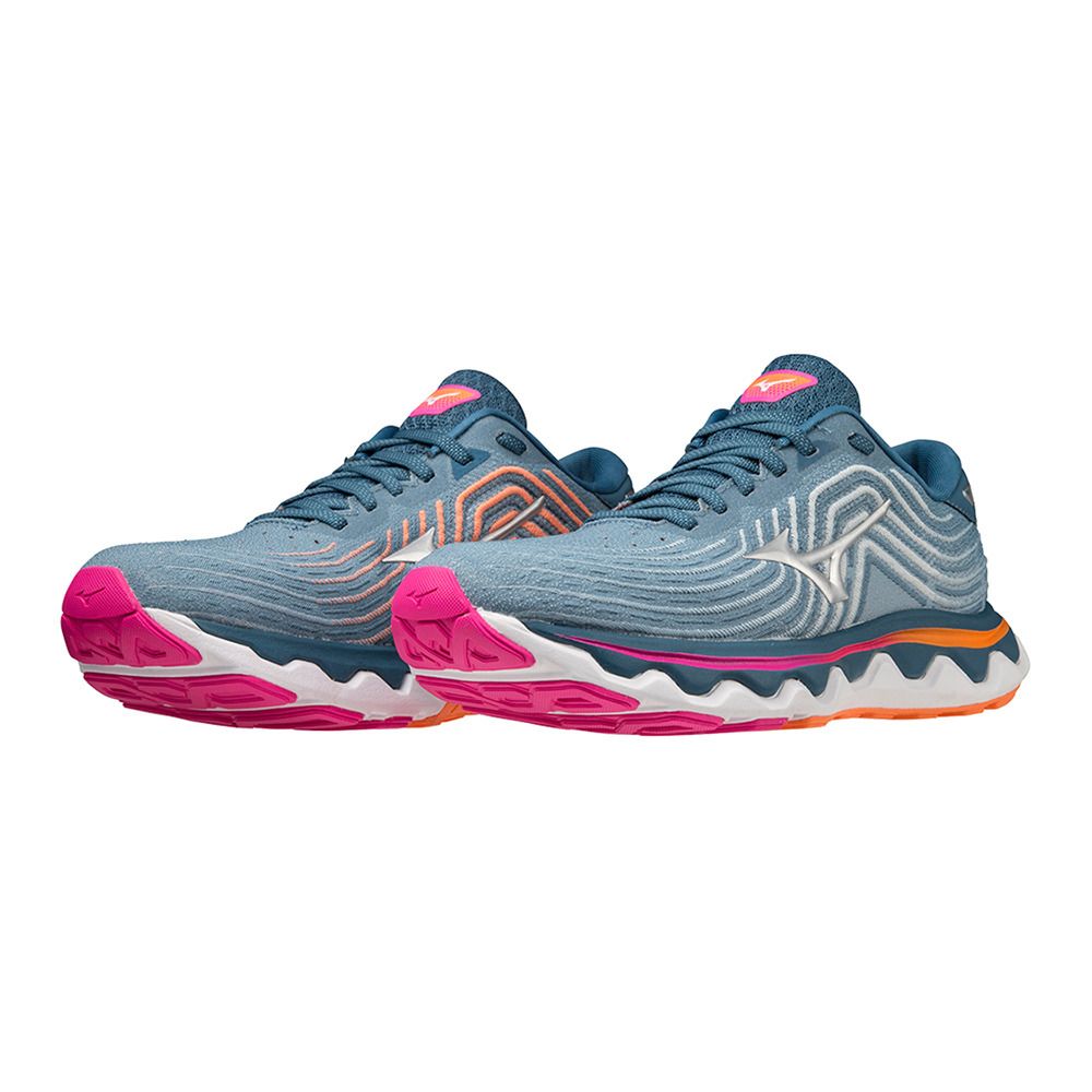 Mizuno WAVE HORIZON 6 - Chaussures running Femme blue ashes/silver/807 c